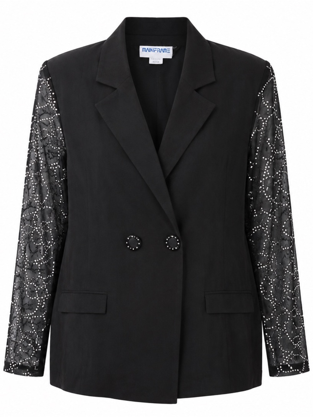 Mainframe Vintage Black Rhinestone Mesh Sleeve Blazer Jacket Made in USA